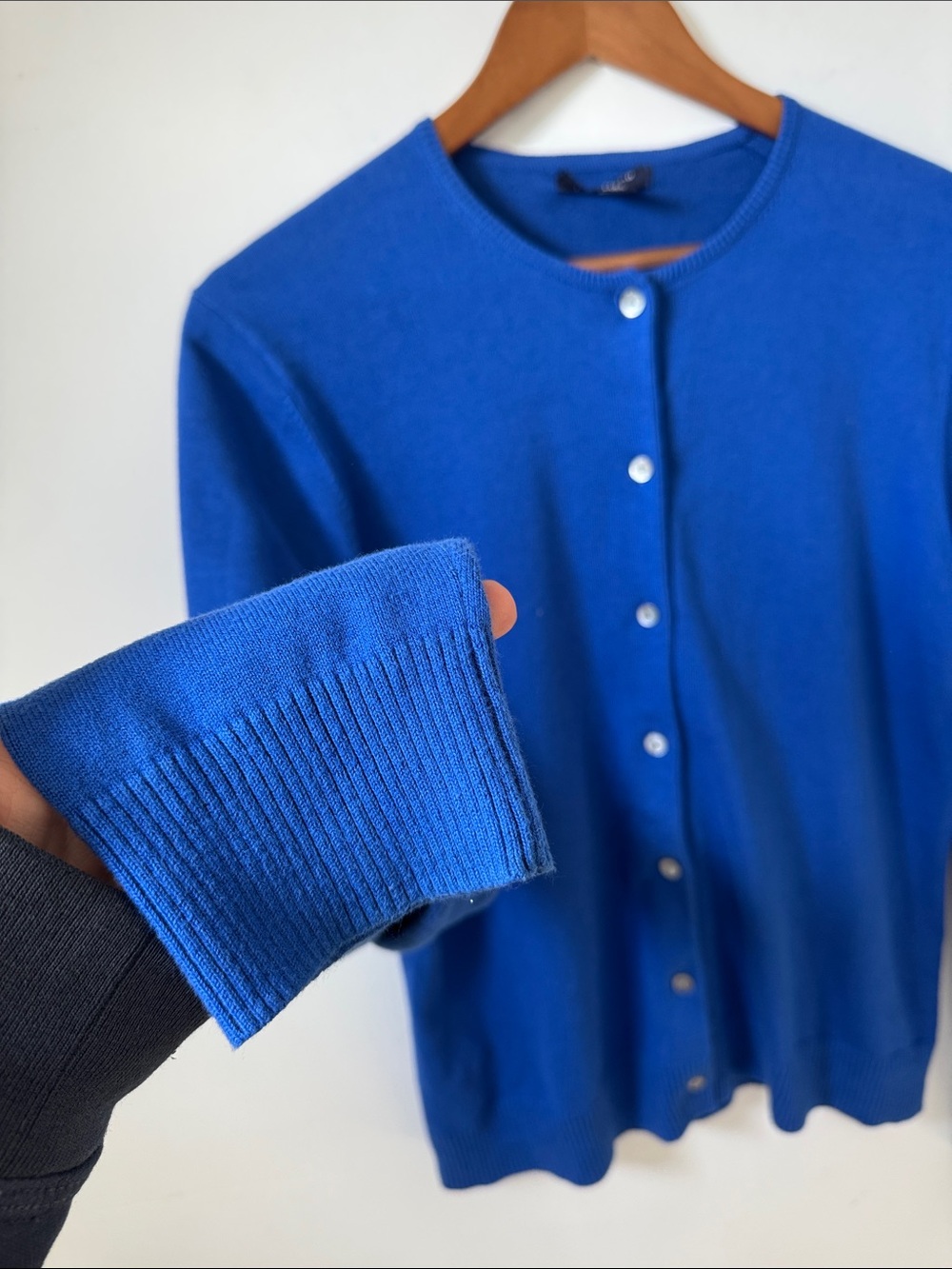 Lands' End Cobalt Blue Crewneck Button Cardigan